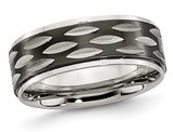 Black Plated Stainless Steel 8mm Grooved Wedding Band Ring